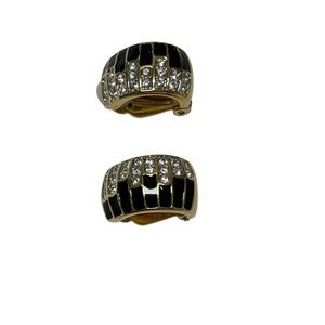 Vintage Errings black gold and rhinestones clip on
